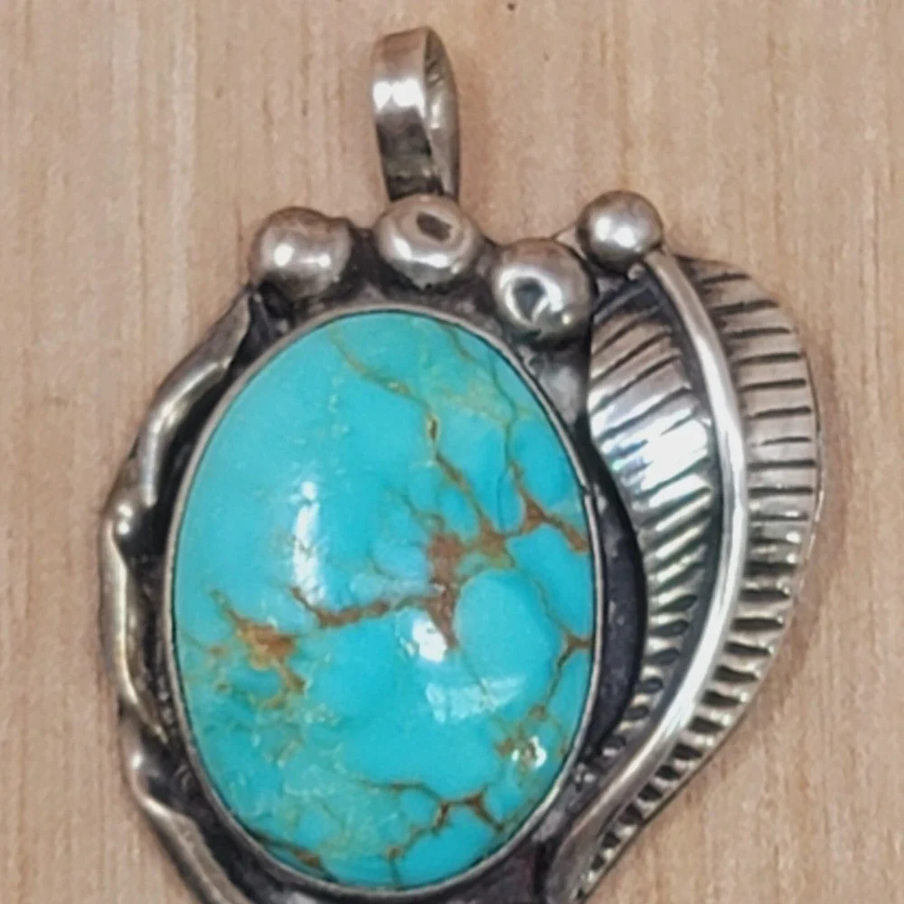 Vintage Sterling Silver Southwest Turquoise Pendant LM